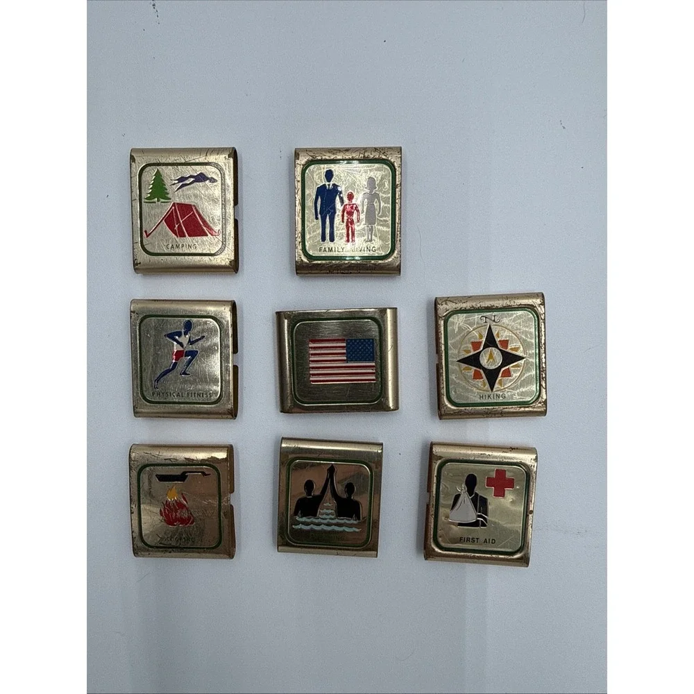 Boy Scouts BSA Cub Scout Belt Merit Badges Adventure Loop Slides Lot 8 Vintage‎
